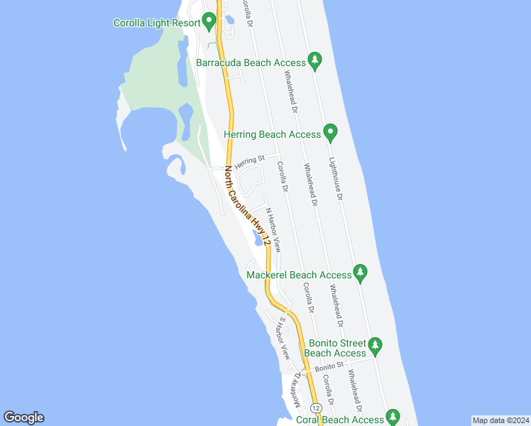 map of restaurants, bars, coffee shops, grocery stores, and more near 992 North Harbor View in Corolla