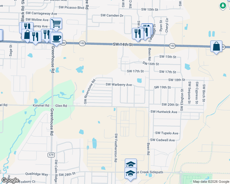 map of restaurants, bars, coffee shops, grocery stores, and more near 1809 Southwest Stonegrove Road in Bentonville