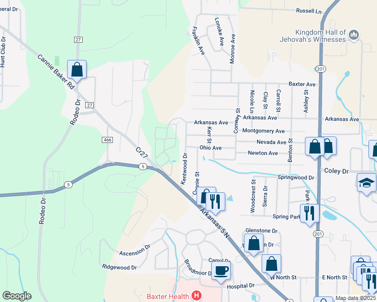 map of restaurants, bars, coffee shops, grocery stores, and more near 901 Ohio Avenue in Mountain Home