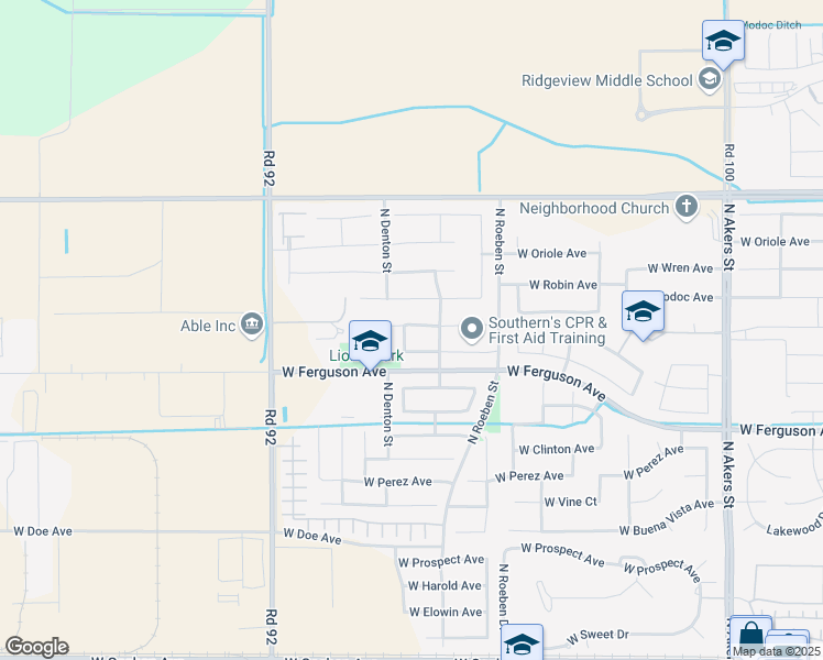 map of restaurants, bars, coffee shops, grocery stores, and more near 2442 North El Cajon Street in Visalia
