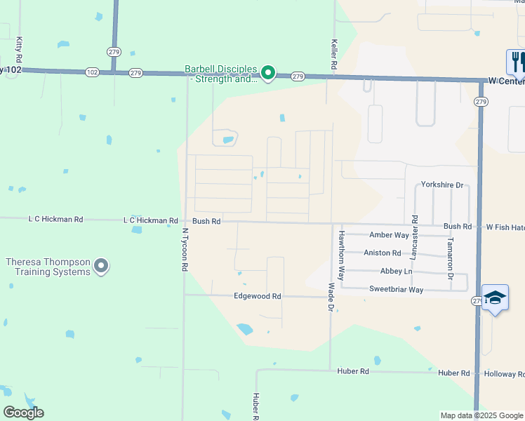 map of restaurants, bars, coffee shops, grocery stores, and more near Bush Road in Centerton
