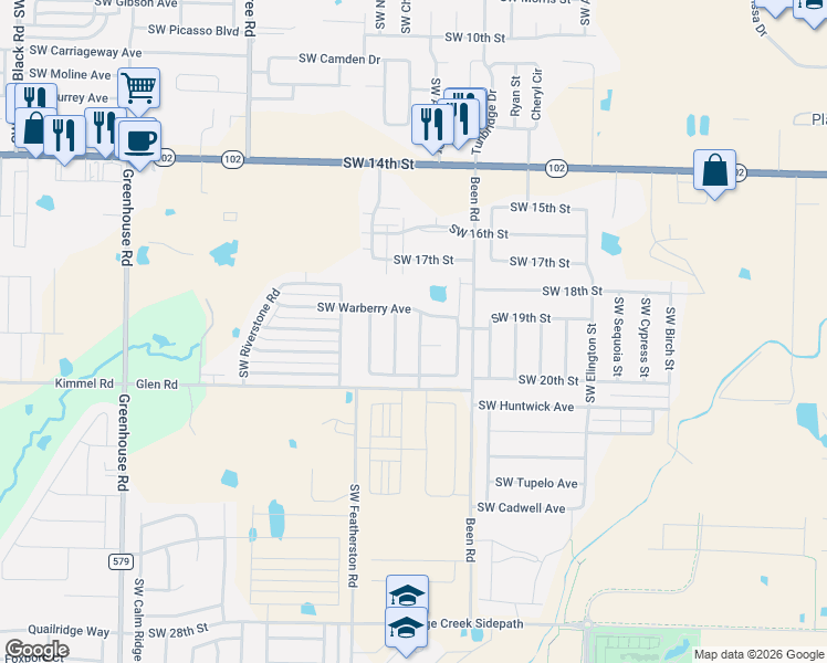 map of restaurants, bars, coffee shops, grocery stores, and more near 1803 Southwest Brompton Street in Bentonville