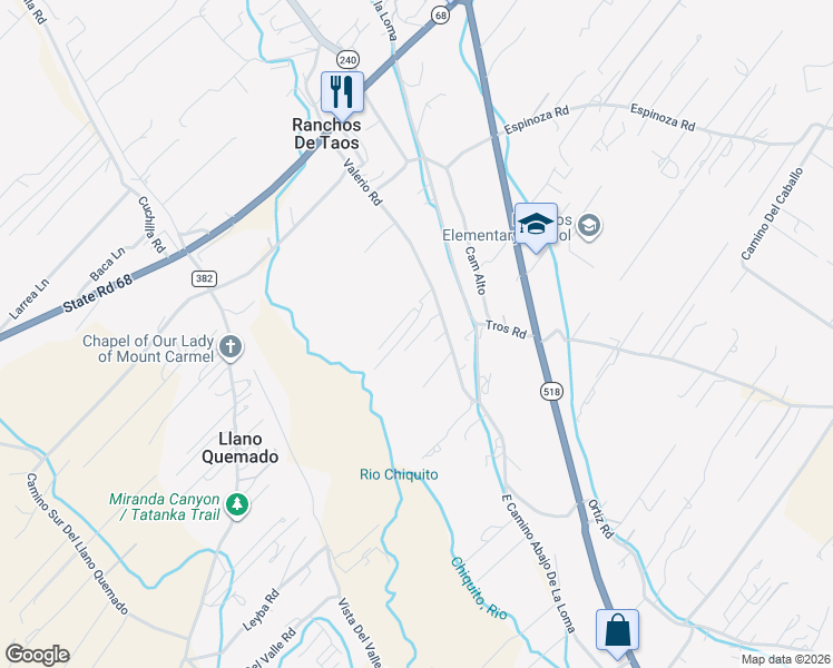 map of restaurants, bars, coffee shops, grocery stores, and more near 3-13 Velarde Road in Ranchos de Taos