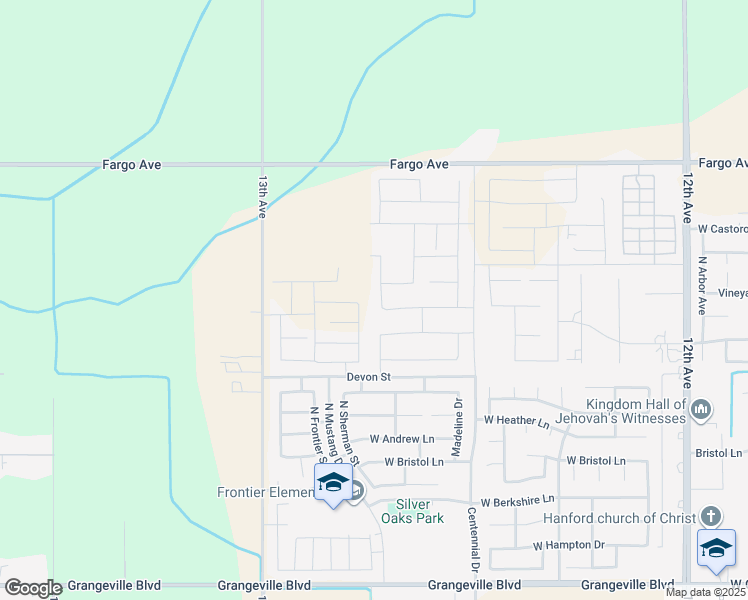 map of restaurants, bars, coffee shops, grocery stores, and more near 2218 Jules Street in Hanford