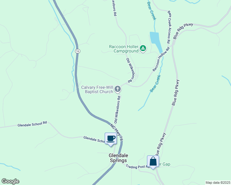 map of restaurants, bars, coffee shops, grocery stores, and more near 3044 Old Wilkesboro Road in Jefferson