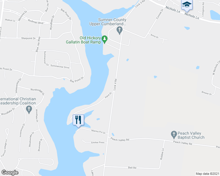 map of restaurants, bars, coffee shops, grocery stores, and more near 1112 Lock 4 Rd in Gallatin