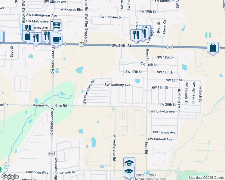 map of restaurants, bars, coffee shops, grocery stores, and more near 1809 Southwest Stonegrove Road in Bentonville