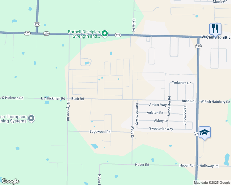 map of restaurants, bars, coffee shops, grocery stores, and more near 12910 Bush Road in Centerton
