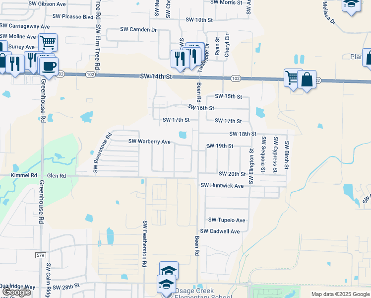 map of restaurants, bars, coffee shops, grocery stores, and more near 1803 Southwest Brompton Street in Bentonville