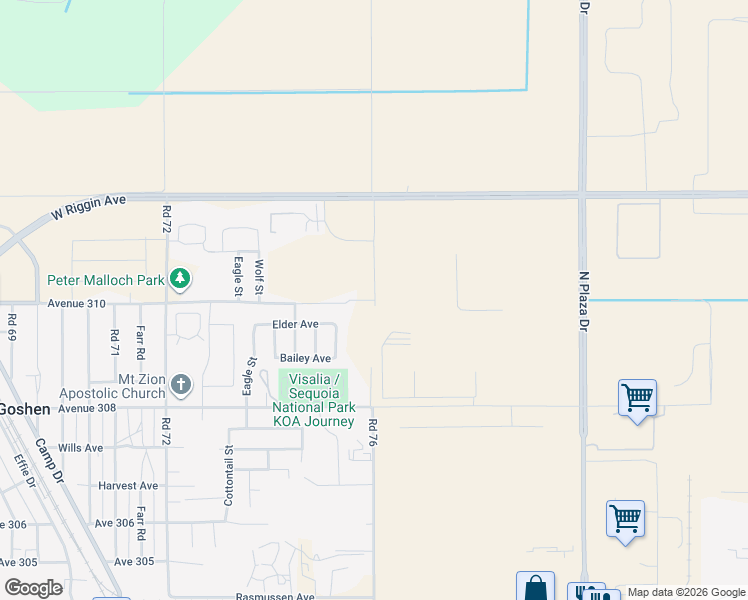map of restaurants, bars, coffee shops, grocery stores, and more near Avenue 310 in Visalia