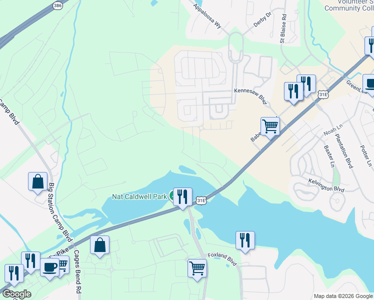 map of restaurants, bars, coffee shops, grocery stores, and more near 1341 Halter Park Drive in Gallatin