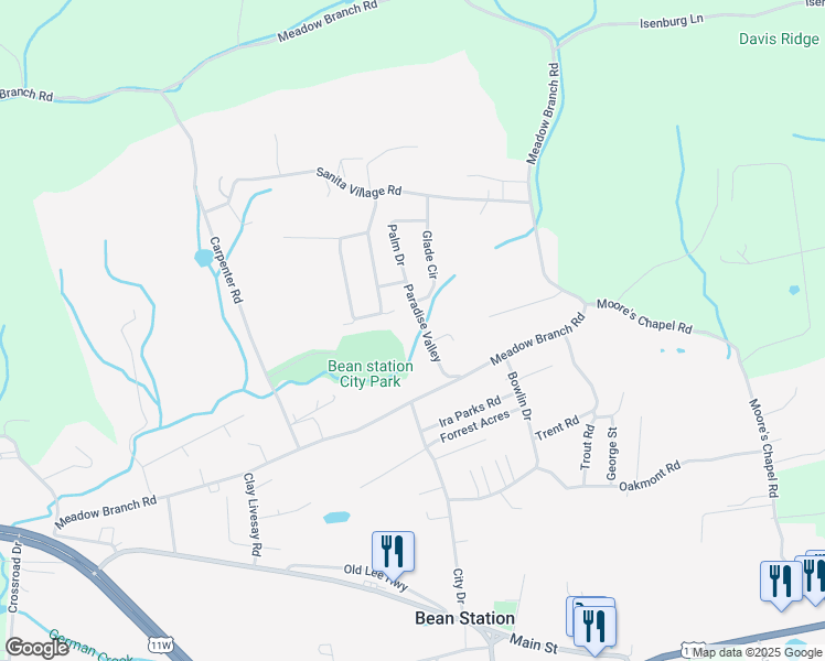 map of restaurants, bars, coffee shops, grocery stores, and more near 237 Paradise Valley in Bean Station