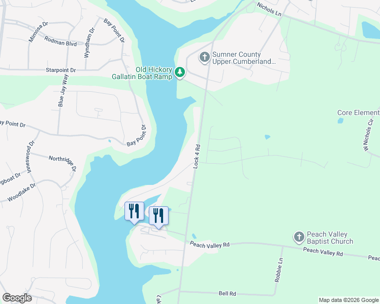 map of restaurants, bars, coffee shops, grocery stores, and more near 1112 Lock 4 Road in Gallatin