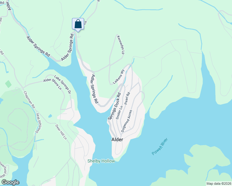 map of restaurants, bars, coffee shops, grocery stores, and more near 1547 Alder Springs Road in LaFollette
