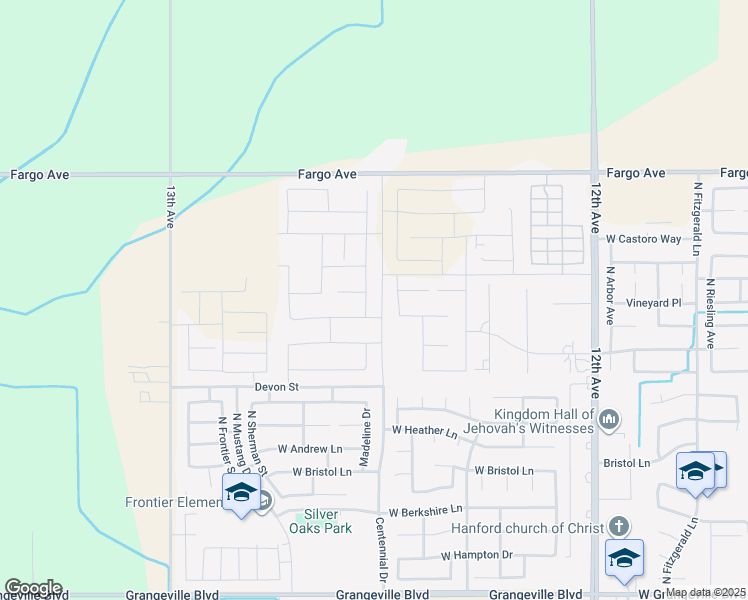 map of restaurants, bars, coffee shops, grocery stores, and more near 2213 Cortner Street in Hanford