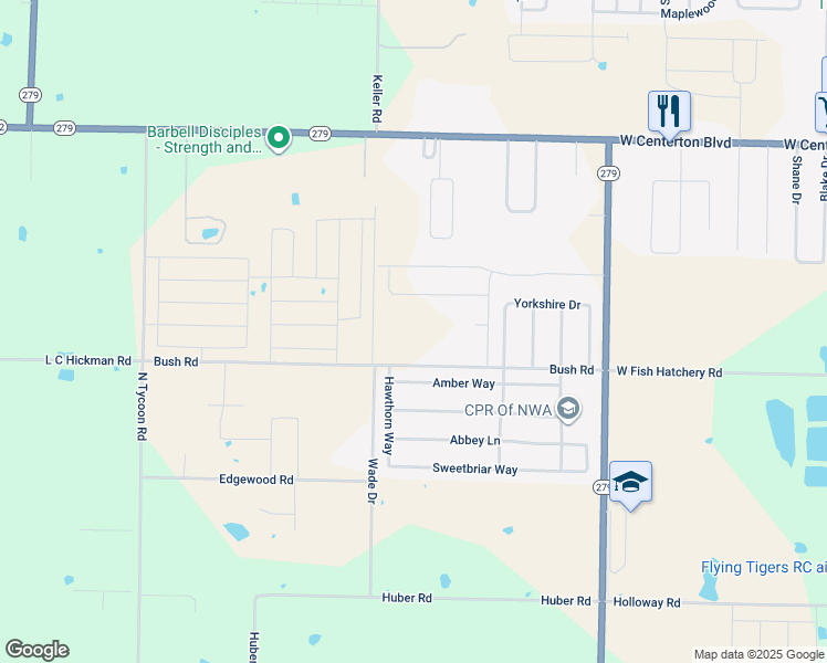 map of restaurants, bars, coffee shops, grocery stores, and more near 12698 Bush Road in Centerton