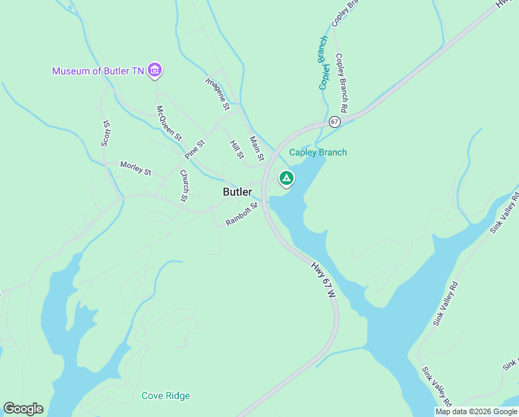 map of restaurants, bars, coffee shops, grocery stores, and more near 16430 Highway 67 West in Butler