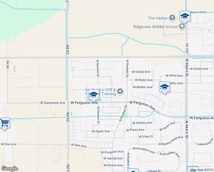 map of restaurants, bars, coffee shops, grocery stores, and more near 2442 North El Cajon Street in Visalia
