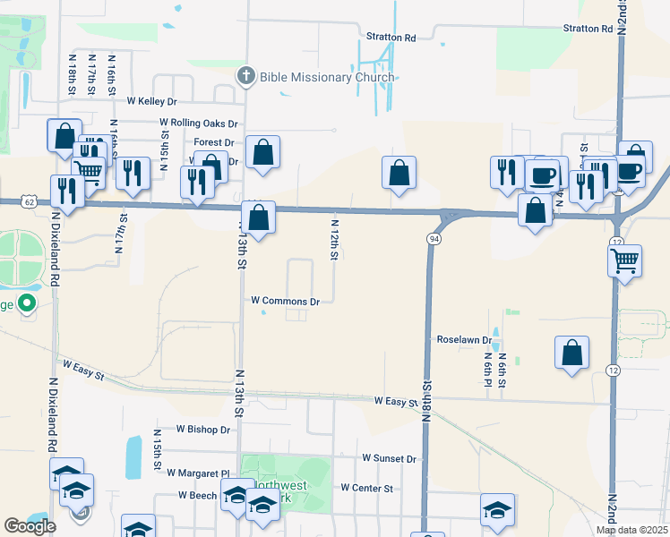 map of restaurants, bars, coffee shops, grocery stores, and more near 2200 North 12th Street in Rogers