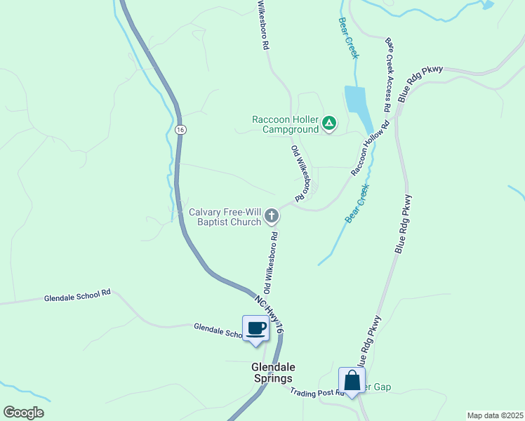 map of restaurants, bars, coffee shops, grocery stores, and more near 3020 Old Wilkesboro Road in Jefferson