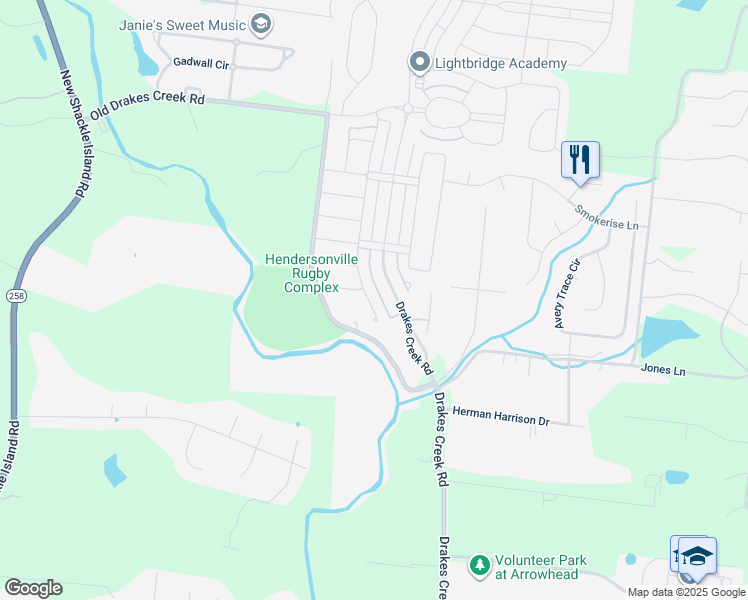 map of restaurants, bars, coffee shops, grocery stores, and more near 315 Tanglewood Lane in Hendersonville