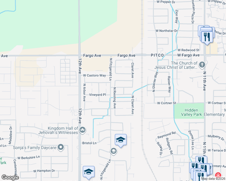 map of restaurants, bars, coffee shops, grocery stores, and more near 2292 North Fitzgerald Lane in Hanford