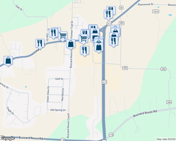 map of restaurants, bars, coffee shops, grocery stores, and more near 250 Drillers Road in Mountain Home