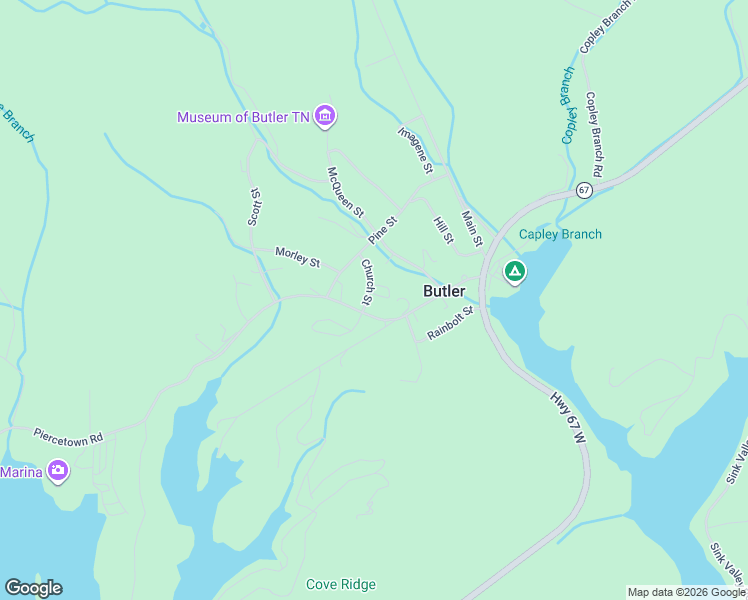 map of restaurants, bars, coffee shops, grocery stores, and more near 178 Church Street in Butler