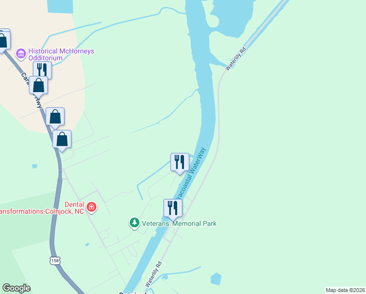 map of restaurants, bars, coffee shops, grocery stores, and more near in Coinjock