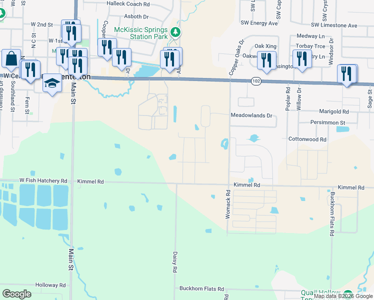 map of restaurants, bars, coffee shops, grocery stores, and more near 605 East Centerton Boulevard in Centerton