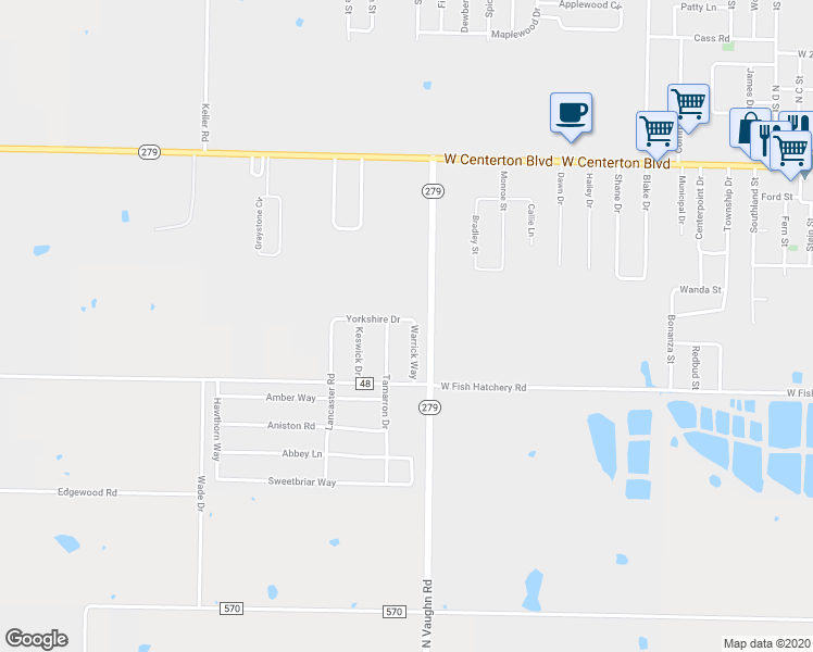 map of restaurants, bars, coffee shops, grocery stores, and more near 510 Warrick Way in Centerton