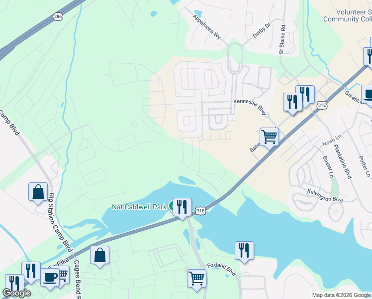 map of restaurants, bars, coffee shops, grocery stores, and more near 1160 Cavaletti Circle West in Gallatin