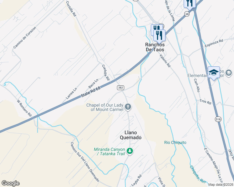 map of restaurants, bars, coffee shops, grocery stores, and more near 28-48 Old Santa Fe Road in Ranchos de Taos