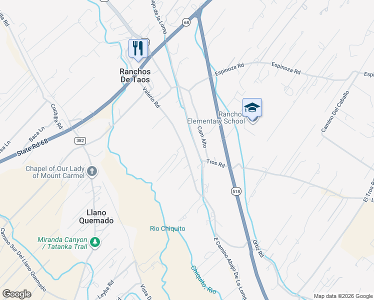 map of restaurants, bars, coffee shops, grocery stores, and more near 18-64 E Camino Abajo De La Loma in Ranchos de Taos