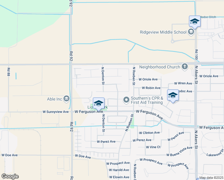 map of restaurants, bars, coffee shops, grocery stores, and more near 6403 West Wren Avenue in Visalia