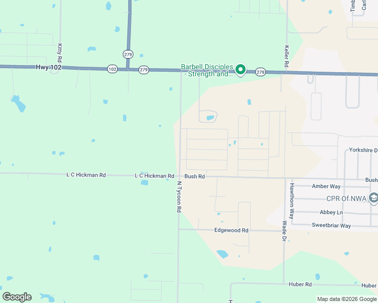map of restaurants, bars, coffee shops, grocery stores, and more near 9300 North Tycoon Road in Centerton