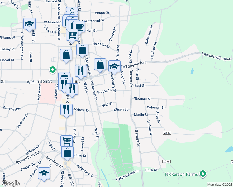map of restaurants, bars, coffee shops, grocery stores, and more near 705 Montgomery Street in Reidsville