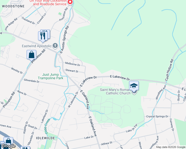 map of restaurants, bars, coffee shops, grocery stores, and more near 2422 E Lakeview Dr in Johnson City