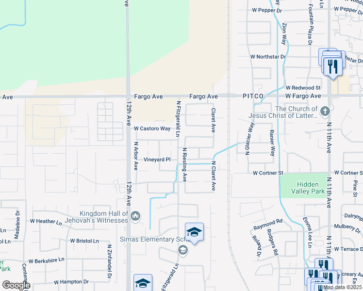 map of restaurants, bars, coffee shops, grocery stores, and more near 2286 North Riesling Avenue in Hanford