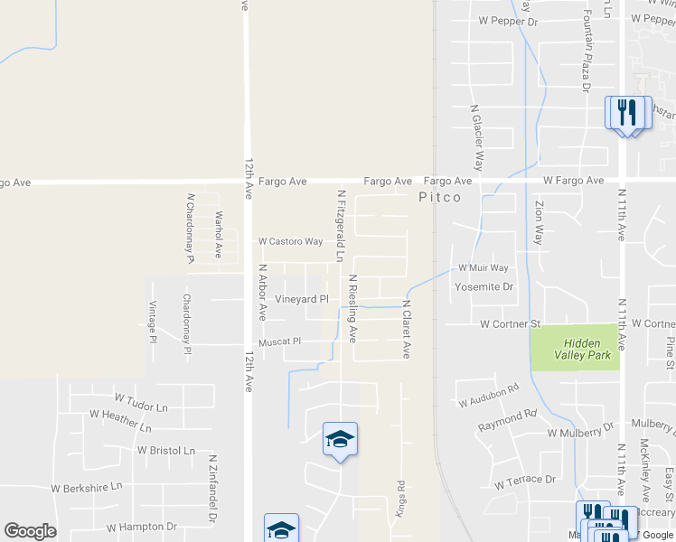 map of restaurants, bars, coffee shops, grocery stores, and more near 2292 North Fitzgerald Lane in Hanford