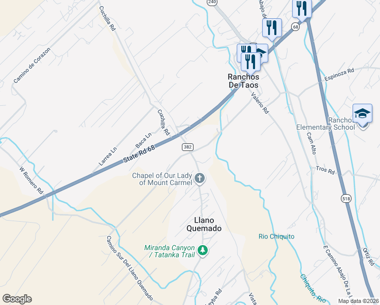 map of restaurants, bars, coffee shops, grocery stores, and more near 48 Old Santa Fe Rd in Ranchos de Taos