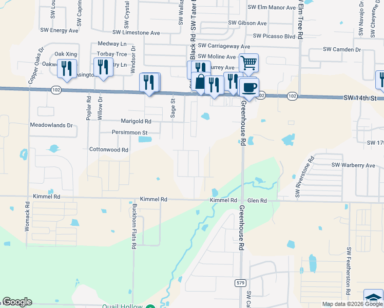 map of restaurants, bars, coffee shops, grocery stores, and more near 1720 Kimmel Road in Centerton