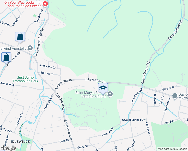 map of restaurants, bars, coffee shops, grocery stores, and more near 2300 East Lakeview Drive in Johnson City