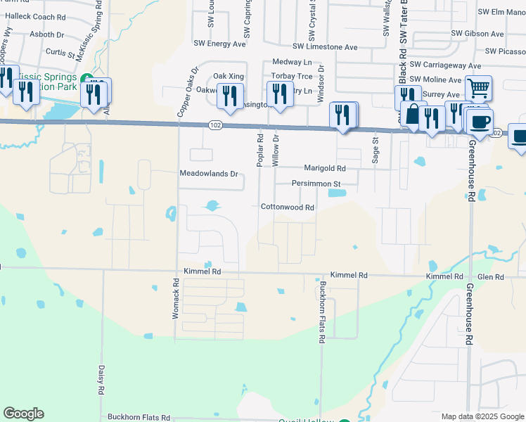 map of restaurants, bars, coffee shops, grocery stores, and more near 401 Poplar Road in Centerton