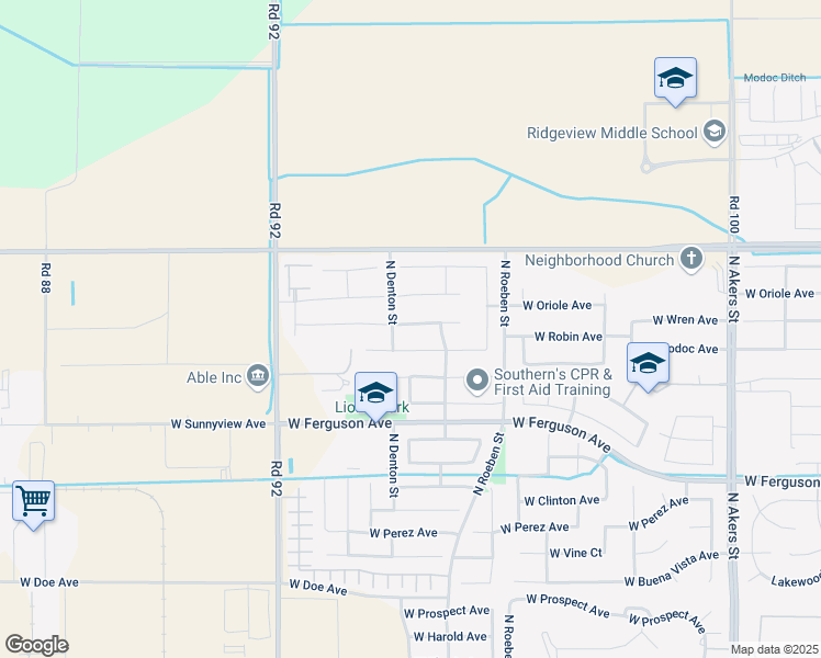 map of restaurants, bars, coffee shops, grocery stores, and more near 6403 West Wren Avenue in Visalia