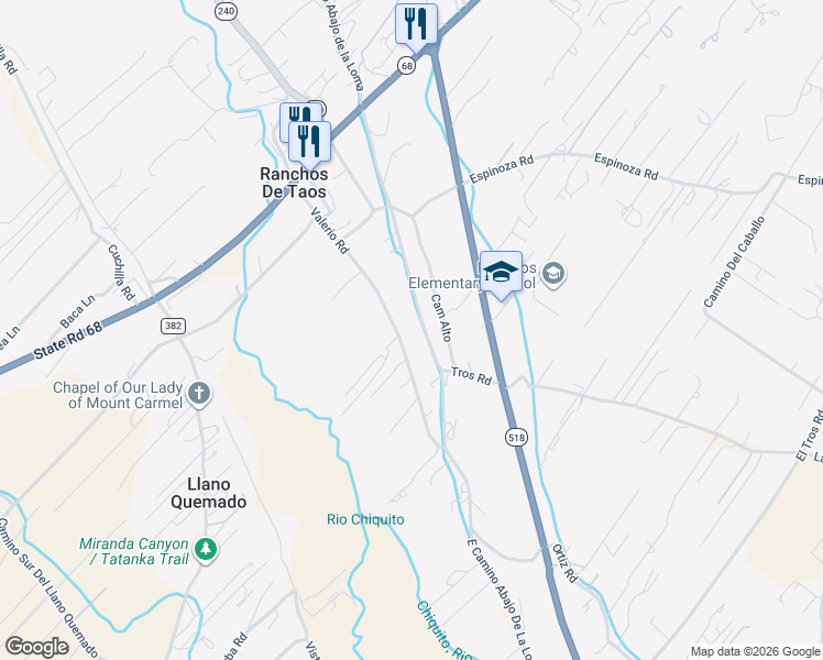 map of restaurants, bars, coffee shops, grocery stores, and more near 18-64 E Camino Abajo De La Loma in Ranchos de Taos