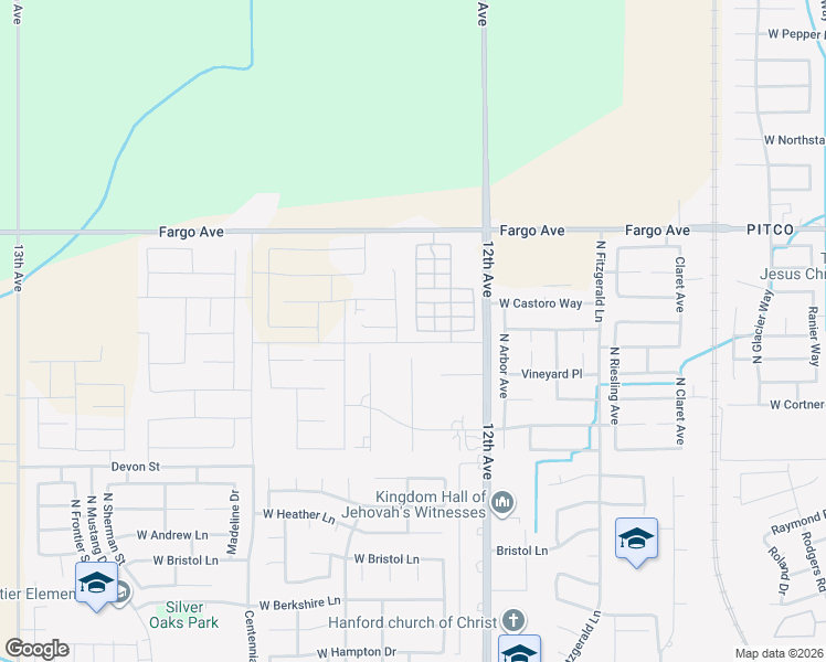 map of restaurants, bars, coffee shops, grocery stores, and more near 2306 Chardonnay Place in Hanford