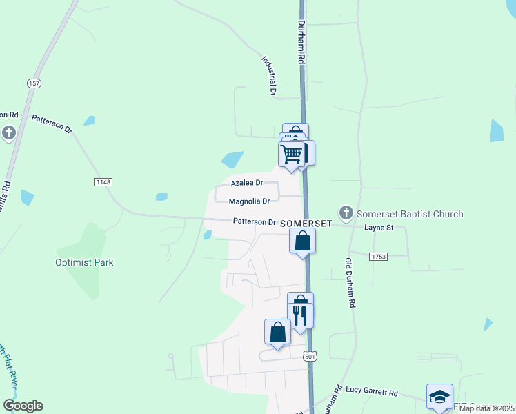 map of restaurants, bars, coffee shops, grocery stores, and more near 71 Magnolia Drive in Roxboro