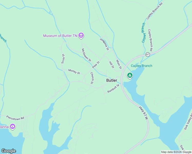 map of restaurants, bars, coffee shops, grocery stores, and more near 178 Church St in Butler