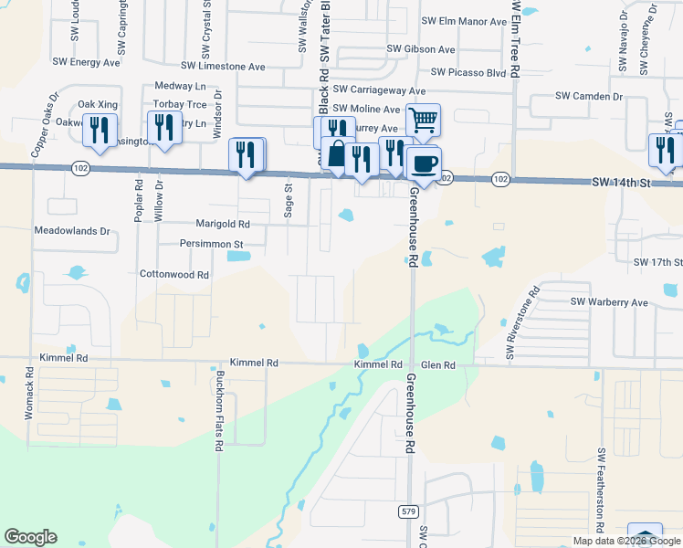map of restaurants, bars, coffee shops, grocery stores, and more near 1720 Kimmel Road in Centerton